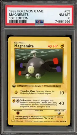 Pokemon Magnemite Base Set Shadowless 1st Edition #53 PSA 8 - Image 1