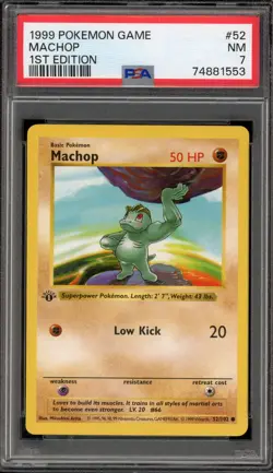 Pokemon Machop Base Set Shadowless 1st Edition #52 PSA 7 - Image 1