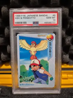PSA 10 Ash & Pidgeotto #9 Pokemon Card Bandai Carddass Vending 1998 - Image 1