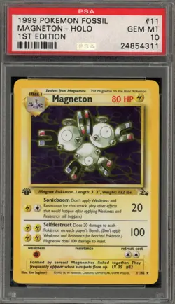 Pokemon Magneton Fossil 1st Edition Holo Rare #11 PSA 10 Gem Mint - Image 1