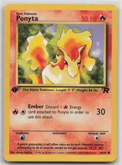 1st Edition Vintage Pokemon Card Ponyta Common Team Rocket 64/82 VLP - Image 1