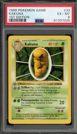 Pokemon Kakuna Base Set Shadowless 1st Edition #33 PSA 6 - Image 1
