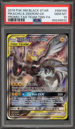 Pokemon Pikachu & Zekrom GX Tag Team Tins Black Star Full Art Promo SM168 PSA 10 - Image 1