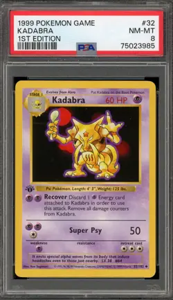 Pokemon Kadabra Base Set Shadowless 1st Edition #32 PSA 8 - Image 1