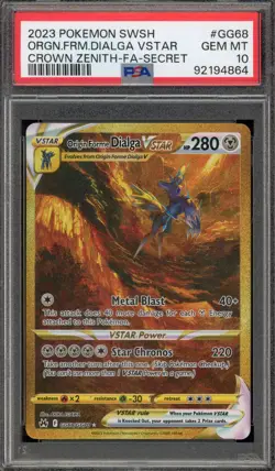 Pokemon Origin Forme Dialga VSTAR Crown Zenith Secret Rare Full Art #GG68 PSA 10 - Image 1