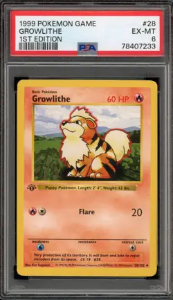Pokemon Growlithe Base Set Shadowless 1st Edition #28 PSA 6 - Image 1