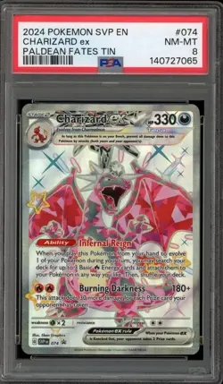 Pokemon Charizard ex Paldean Fates Tin Promo SVP EN 074 PSA 8 - Image 1