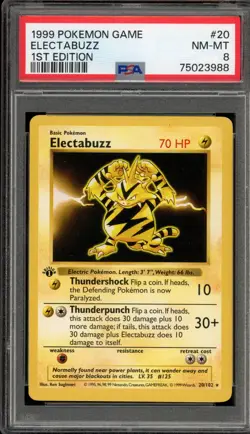 Pokemon Electabuzz Base Set Shadowless 1st Edition Rare #20 PSA 8 - Image 1