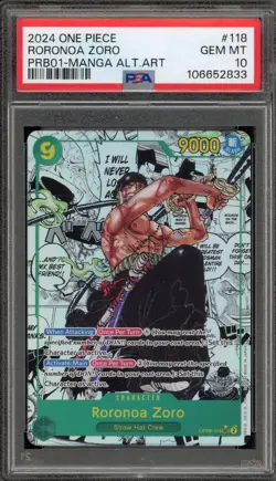 One Piece CCG Roronoa Zoro PRB01 Manga Alternate Art OP06-118 PSA 10 Gem Mint - Image 1