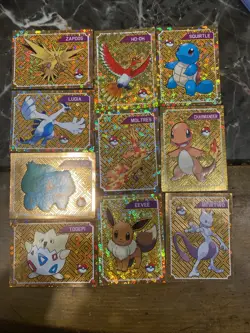 Pokemon Vintage Gold Holo Sticker Cards Mewtwo Legendary Birds Eevee - Image 1