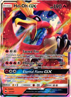 Pokemon TCG Ho-Oh GX 21/147 SM Burning Shadows Ultra Rare MP - Image 1