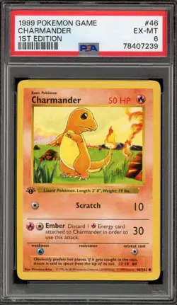 Pokemon Charmander Base Set Shadowless 1st Edition #46 PSA 6 - Image 1