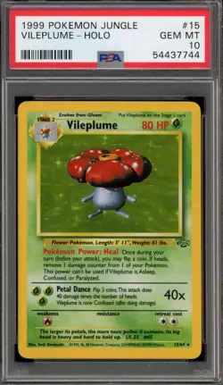 Pokemon Vileplume Jungle Unlimited Holo Rare #15 PSA 10 Gem Mint - Image 1