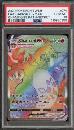 Pokemon Charizard VMAX Champion's Path Secret Rare Full Art #074 PSA 10 Gem Mint - Image 1