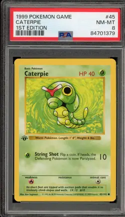 Pokemon Caterpie Base Set Shadowless 1st Edition #45 PSA 8 - Image 1