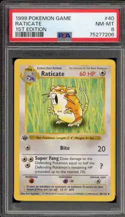 Pokemon Raticate Base Set Shadowless 1st Edition #40 PSA 8 - Image 1