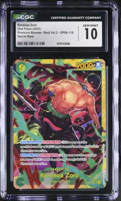 2025 One Piece RORONOA ZORO #OP06-118 Premium Booster - CGC GEM MT 10 - POP 5!! - Image 1