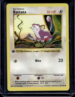 Pokemon Card Rattata Shadowless Base Set 1st Edition Common 61/102 - Image 1