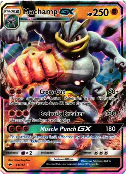 Pokemon TCG Machamp GX Full Art Ultra Rare Holo Card 64/147 Burning Shadows NM - Image 1