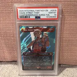 2025 MTG FINAL FANTASY CHARACTER BORDERLESS-SURGE FOIL VAAN, STREET THIEF PSA 10 - Image 1