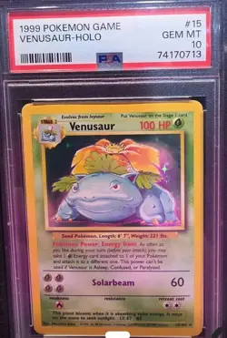 Pokemon TCG Venusaur Base Set Holo Rare PSA 10 #15/102 1999 Wizards of the Coast - Image 1