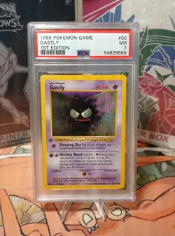 1999 Pokemon Base Set Shadowless 1st Edition Gastly 50/102 PSA 7 NM - Image 1