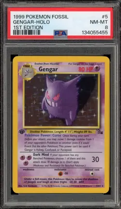 Pokemon Gengar Fossil 1st Edition Holo Rare #5 PSA 8 - Image 1