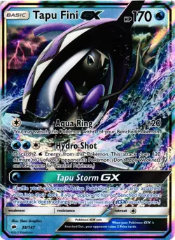 Pokemon TCG Tapu Fini GX 39/147 Sun & Moon Burning Shadows Ultra Rare LP - Image 1