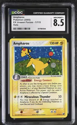 CGC 8.5 Ampharos 2005 EX Unseen Forces 1/115 Holo Pokemon Card - Image 1