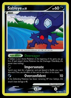 Pokemon Card - Sableye Stormfront 48/100 Uncommon Reverse Holo - Image 1