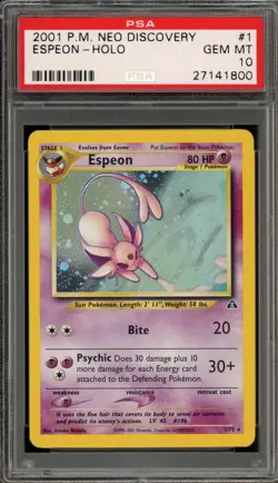 Pokemon Espeon Neo Discovery Unlimited Holo Rare #1 PSA 10 Gem Mint - Image 1