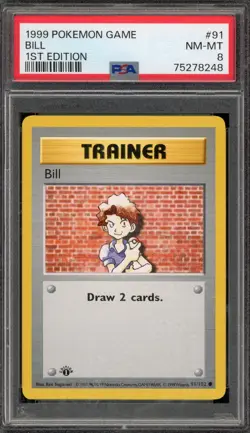 Pokemon Bill Base Set Shadowless 1st Edition #91 PSA 8 - Image 1