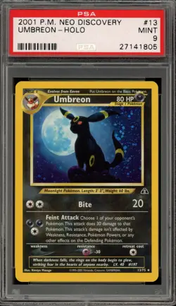 Pokemon Umbreon Neo Discovery Unlimited Holo Rare #13 PSA 9 Mint - Image 1