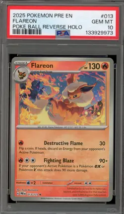 Pokemon Flareon Prismatic Evolutions Poke Ball Reverse Holo #013 PSA 10 Gem Mint - Image 1