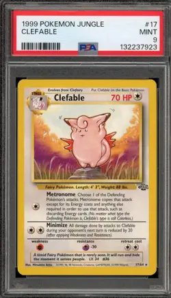 Pokemon Clefable Jungle Unlimited NON Holo Rare #17 PSA 9 Mint - Image 1