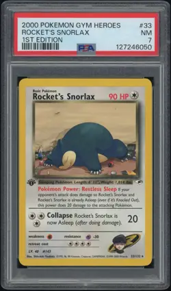 ROCKET'S SNORLAX 2000 Pokemon Gym Heroes 1st Edition #33 - PSA 7 - Image 1