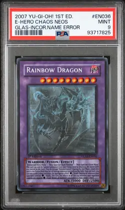 E Hero Chaos Neos GLAS-EN036 1st Ed Rainbow Dragon Name ERROR Yugioh PSA 9 - Image 1