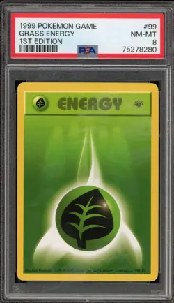 Pokemon Grass Energy Base Set Shadowless 1st Edition #99 PSA 8 - Image 1