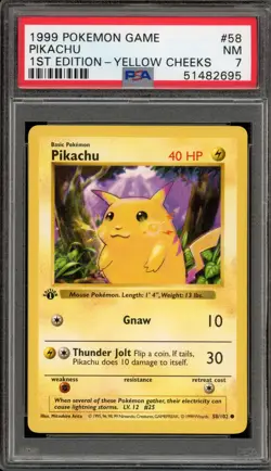 Pokemon Pikachu Base Set Shadowless 1st Edition Yellow Cheeks #58 PSA 7 - Image 1