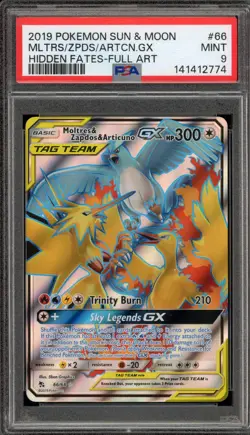 Pokemon Moltres & Zapdos & Articuno GX Hidden Fates Full Art #66 PSA 9 Mint - Image 1