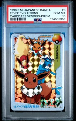 PSA 10 2025 CERT EEVEE EVOLUTIONS PRISM 1998 POKEMON JAPANESE BANDAI CARDDASS #8 - Image 1