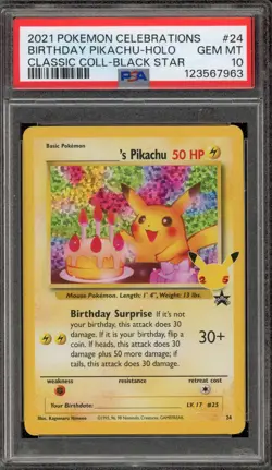 Pokemon Birthday Pikachu Celebrations Classic Coll. Holo Promo #24 PSA 10 - Image 1