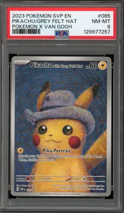 Pokemon Pikachu with Grey Felt Hat Van Gogh Full Art Promo SVP EN 085 PSA 8 - Image 1