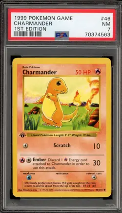 Pokemon Charmander Base Set Shadowless 1st Edition #46 PSA 7 - Image 1