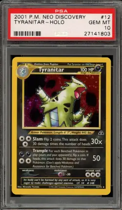Pokemon Tyranitar Neo Discovery Unlimited Holo Rare #12 PSA 10 Gem Mint - Image 1