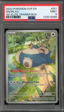 Pokemon Snorlax 151 ETB Promo SVP EN 051 PSA 9 Mint - Image 1