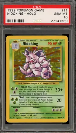 Pokemon Nidoking Base Set Unlimited Holo Rare #11 PSA 10 Gem Mint - Image 1
