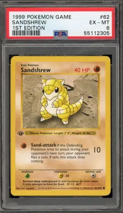 Pokemon Sandshrew Base Set Shadowless 1st Edition #62 PSA 6 - Image 1