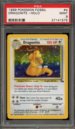 Pokemon Dragonite Fossil Unlimited Holo Rare #4 PSA 9 Mint - Image 1