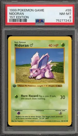 Pokemon Nidoran (Male) Base Set Shadowless 1st Edition #55 PSA 8 - Image 1